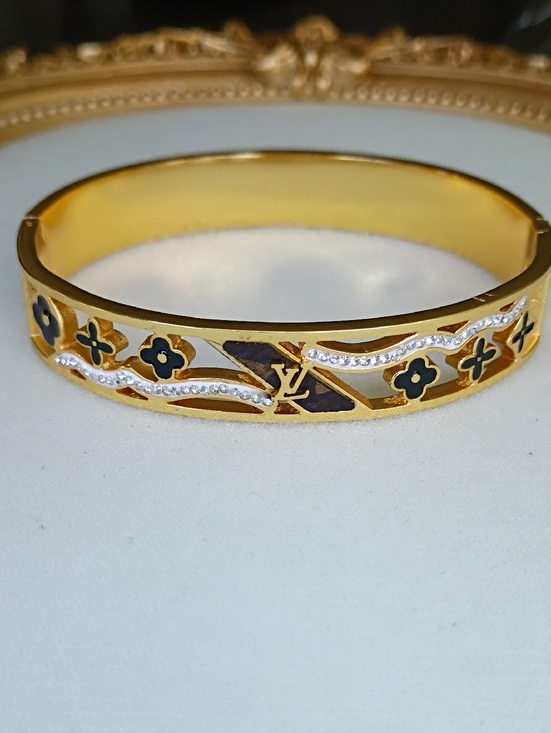 No Brand Jewelry - New Gold Tone and Black Monogram Crystal Wave Bangle Fashion Jewelry
